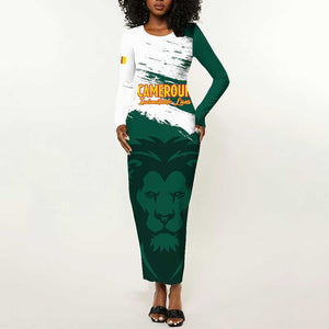 Afro Basketball Custom Cameroon Long Sleeve Bodycon Dress Come On Indomitable Lions - African Pride