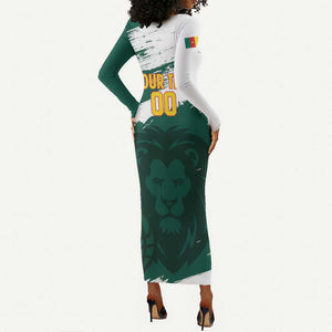 Afro Basketball Custom Cameroon Long Sleeve Bodycon Dress Come On Indomitable Lions - African Pride