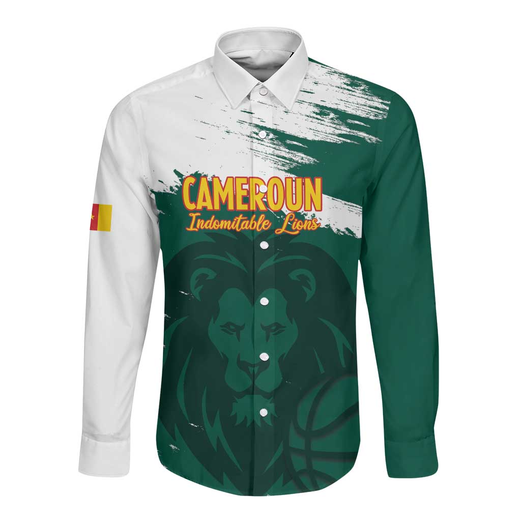 Afro Basketball Custom Cameroon Long Sleeve Button Shirt Come On Indomitable Lions - African Pride