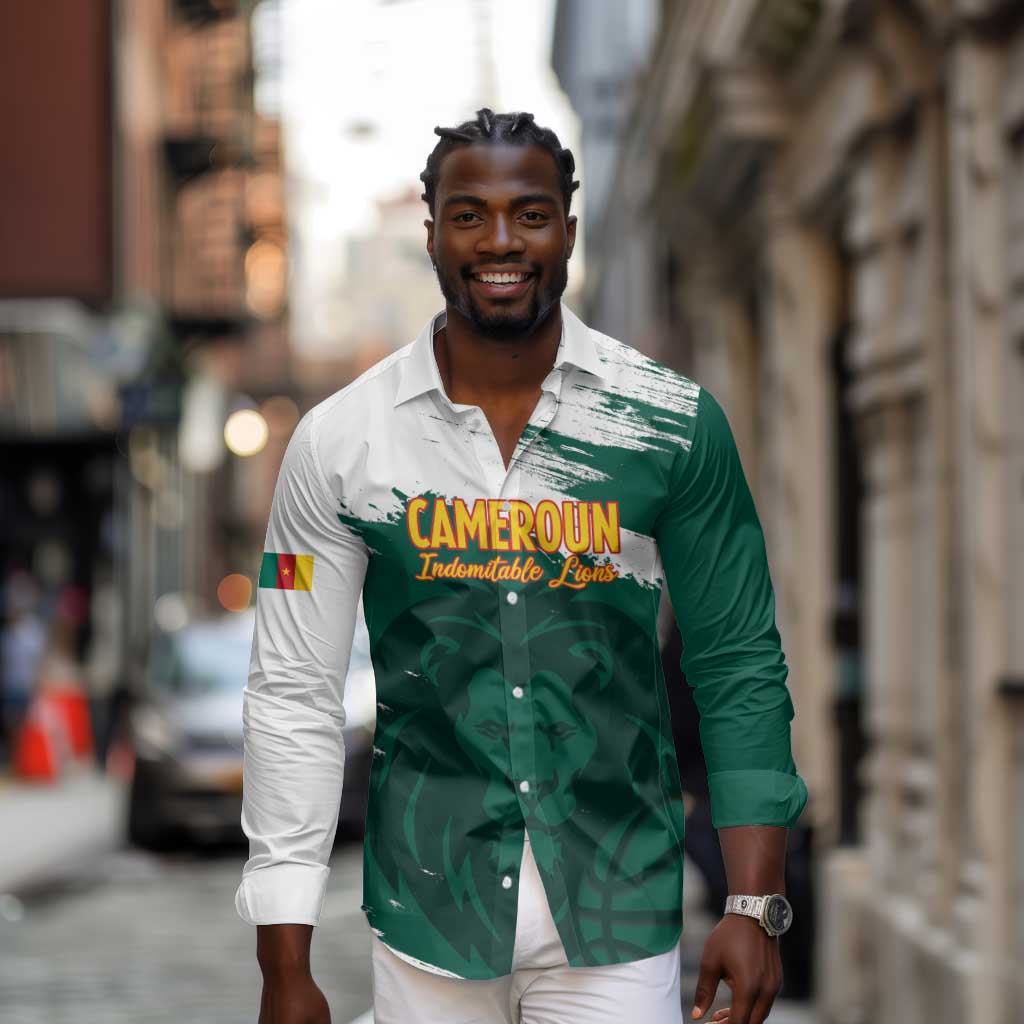 Afro Basketball Custom Cameroon Long Sleeve Button Shirt Come On Indomitable Lions - African Pride