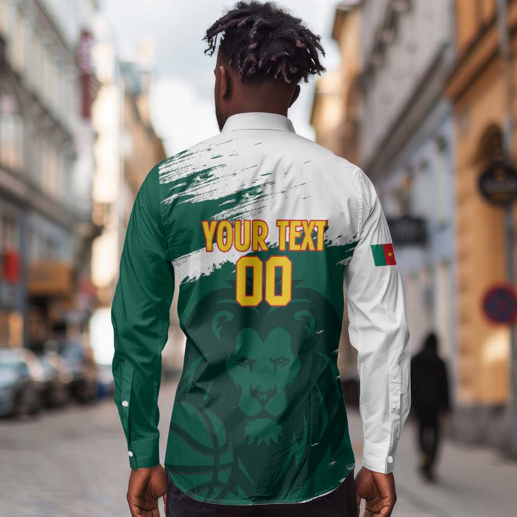 Afro Basketball Custom Cameroon Long Sleeve Button Shirt Come On Indomitable Lions - African Pride