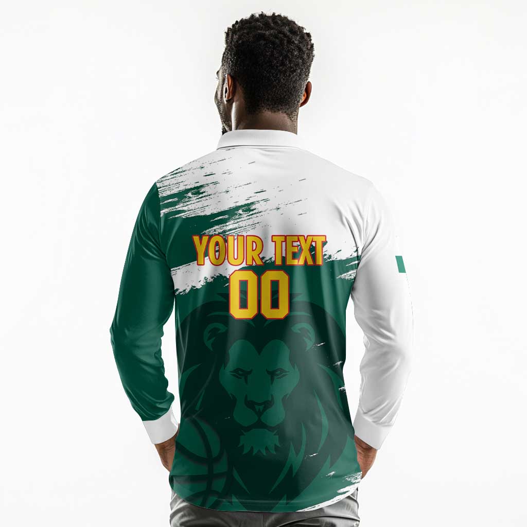 Afro Basketball Custom Cameroon Long Sleeve Polo Shirt Come On Indomitable Lions - African Pride