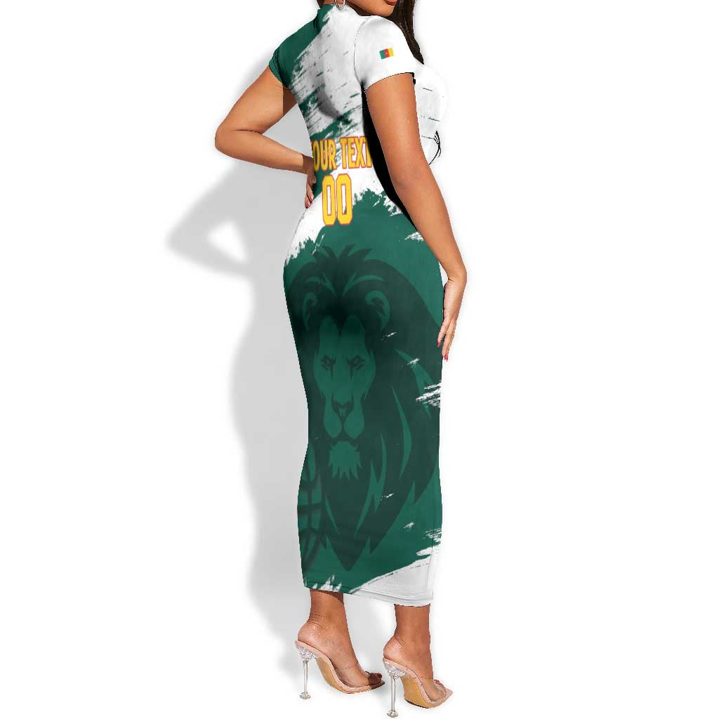 Afro Basketball Custom Cameroon Short Sleeve Bodycon Dress Come On Indomitable Lions - African Pride