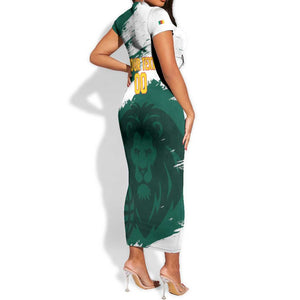 Afro Basketball Custom Cameroon Short Sleeve Bodycon Dress Come On Indomitable Lions - African Pride