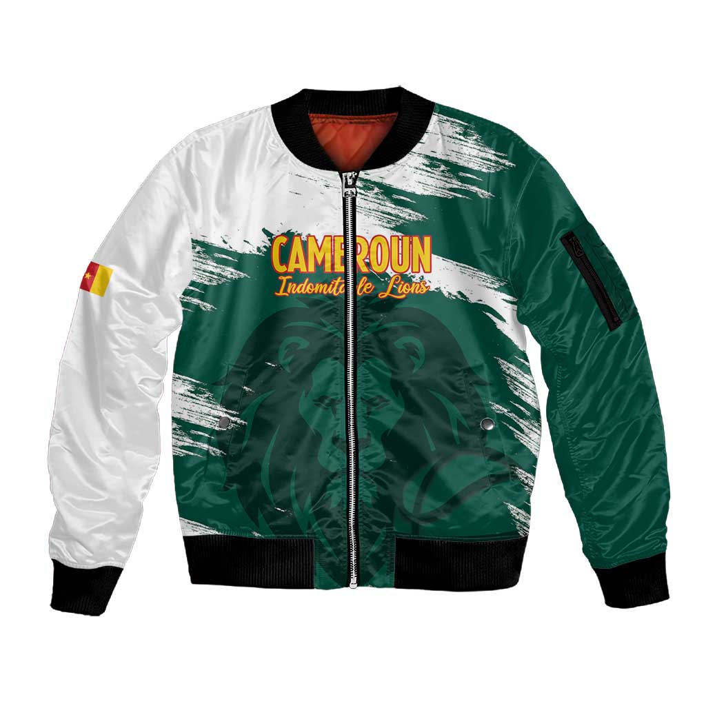 Afro Basketball Custom Cameroon Sleeve Zip Bomber Jacket Come On Indomitable Lions - African Pride