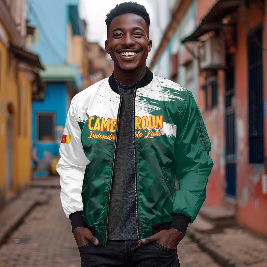Afro Basketball Custom Cameroon Sleeve Zip Bomber Jacket Come On Indomitable Lions - African Pride