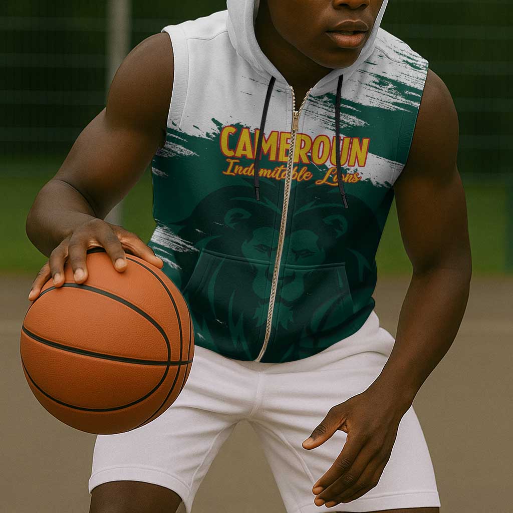 Afro Basketball Custom Cameroon Sleeveless Zip Hoodie Come On Indomitable Lions - African Pride