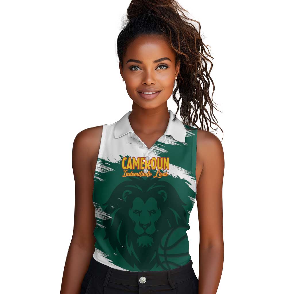Afro Basketball Custom Cameroon Women Sleeveless Polo Shirt Come On Indomitable Lions - African Pride