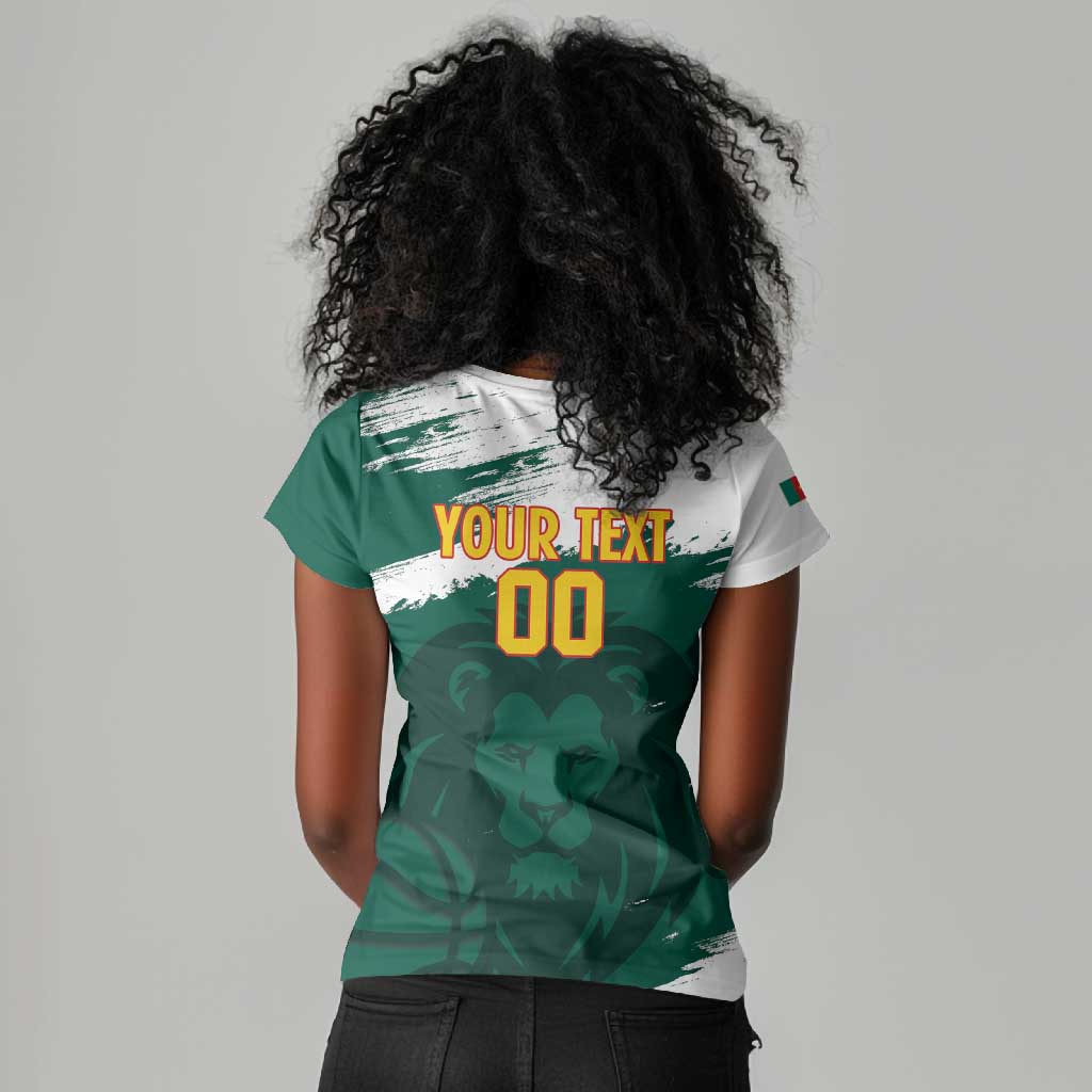 Afro Basketball Custom Cameroon Women V-Neck T-Shirt Come On Indomitable Lions - African Pride