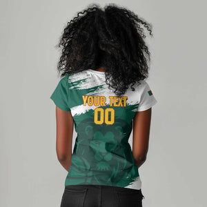 Afro Basketball Custom Cameroon Women V-Neck T-Shirt Come On Indomitable Lions - African Pride