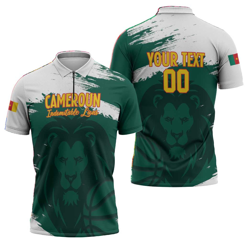 Cameroon Basketball Custom Zipper Polo Shirt Come On Indomitable Lions