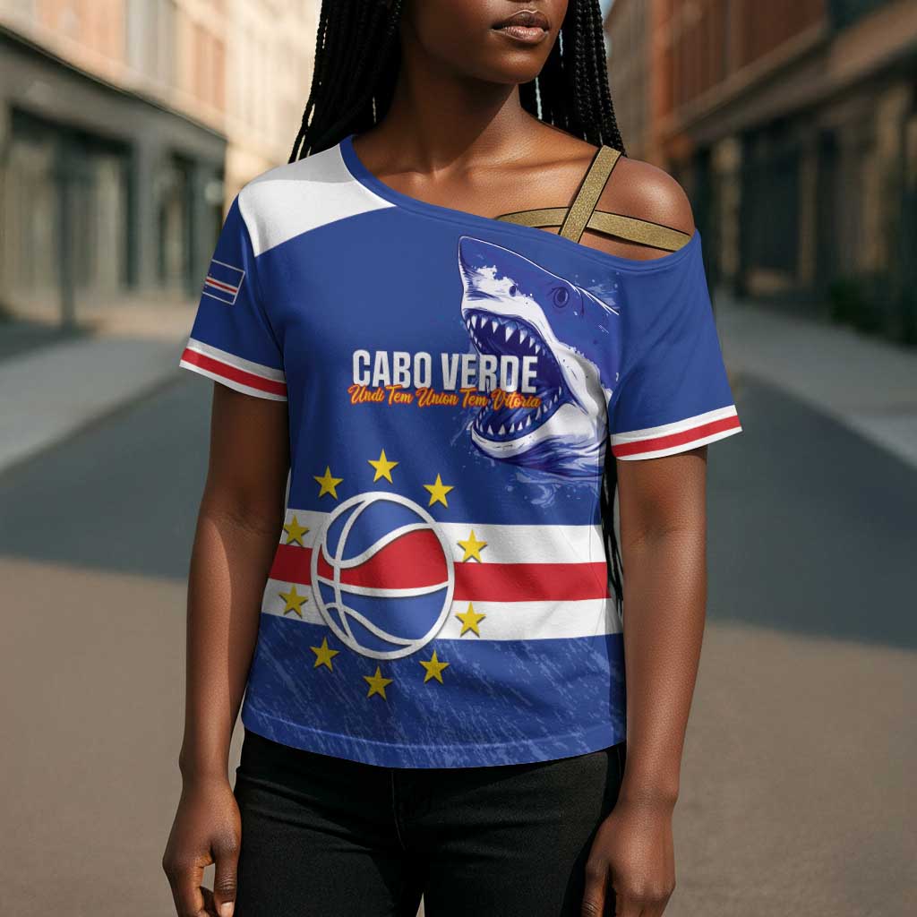 Cape Verde Basketball Custom Cross Shoulder Shirt Come On Blue Sharks