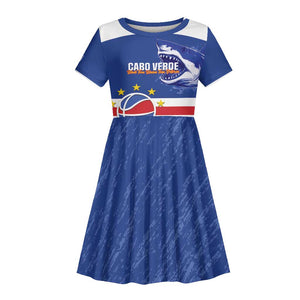 Afro Basketball Custom Cape Verde Kid Short Sleeve Dress Come On Blue Sharks - African Pride