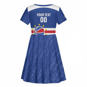 Afro Basketball Custom Cape Verde Kid Short Sleeve Dress Come On Blue Sharks - African Pride