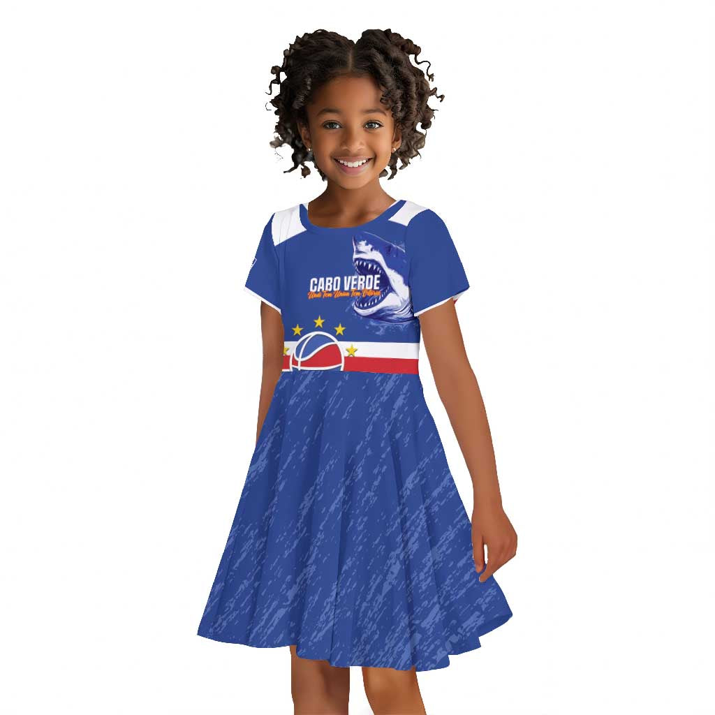 Afro Basketball Custom Cape Verde Kid Short Sleeve Dress Come On Blue Sharks - African Pride