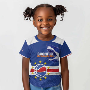 Afro Basketball Custom Cape Verde Kid T shirt Come On Blue Sharks - African Pride