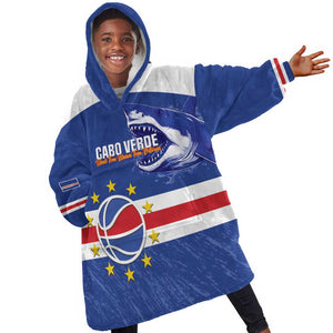 Afro Basketball Custom Cape Verde Kid Wearable Blanket Hoodie Come On Blue Sharks - African Pride