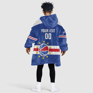 Afro Basketball Custom Cape Verde Kid Wearable Blanket Hoodie Come On Blue Sharks - African Pride