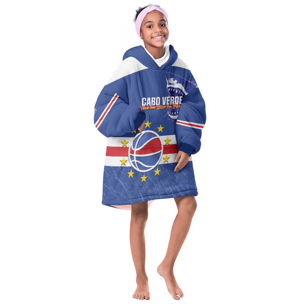 Afro Basketball Custom Cape Verde Kid Wearable Blanket Hoodie Come On Blue Sharks - African Pride