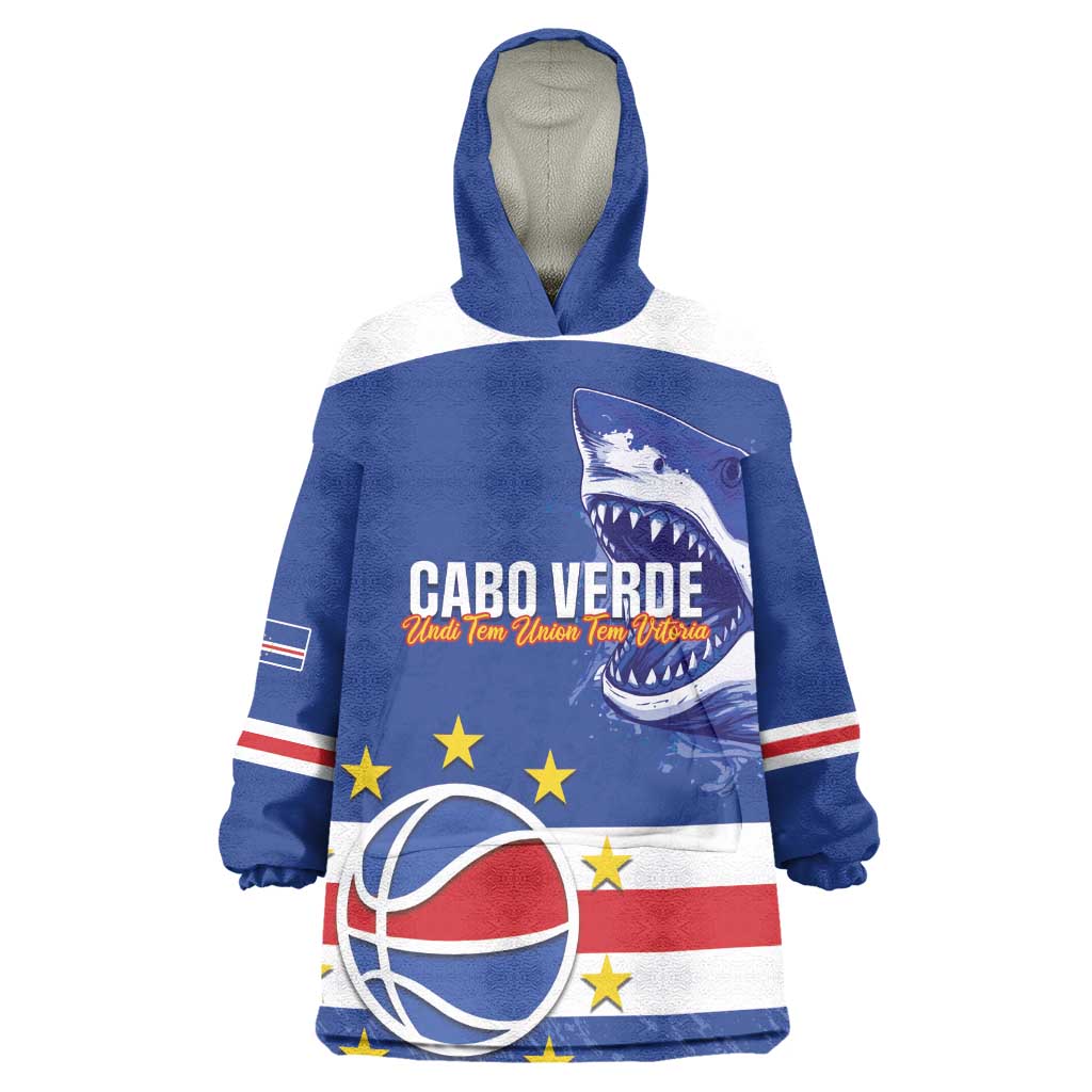 Afro Basketball Custom Cape Verde Kid Wearable Blanket Hoodie Come On Blue Sharks - African Pride