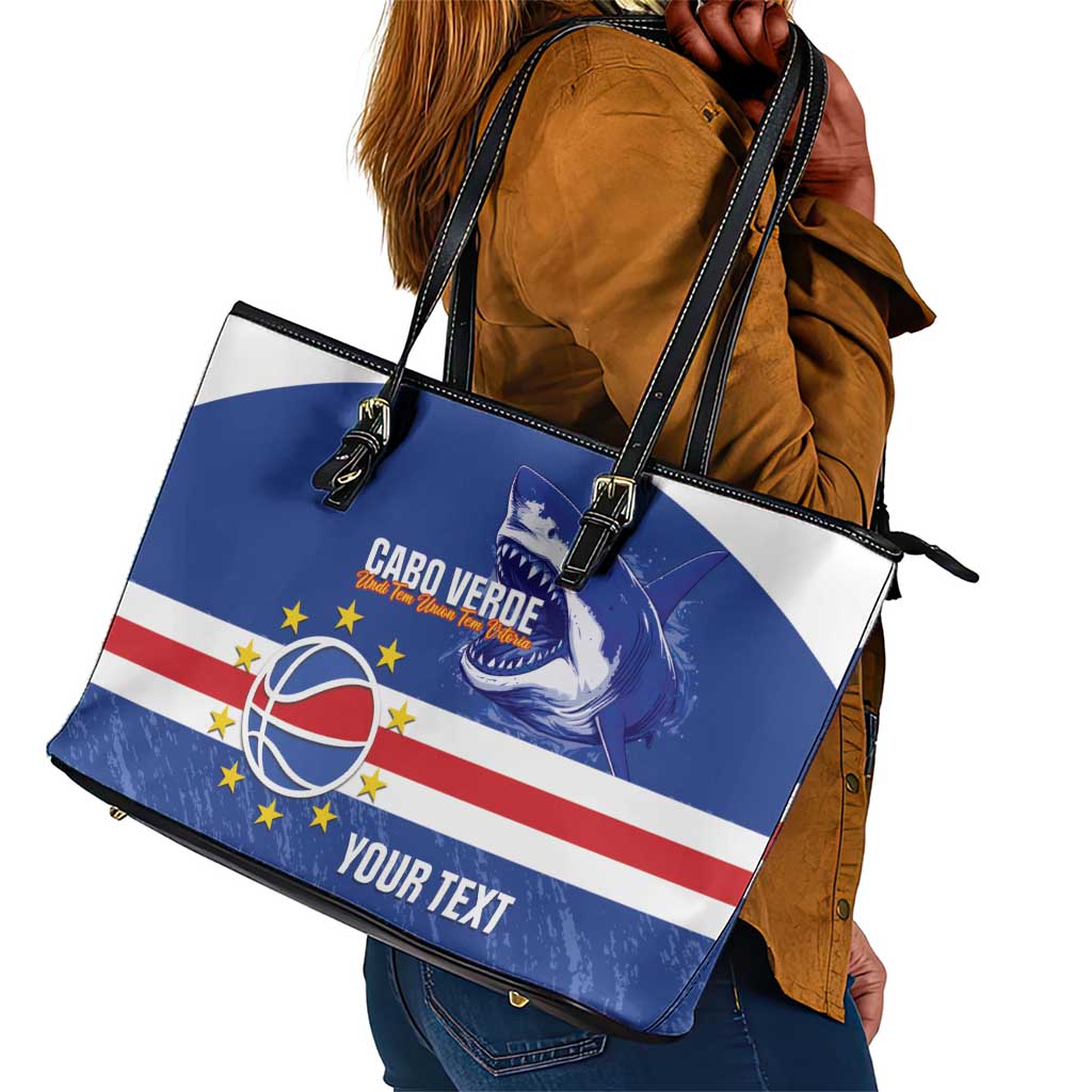 Afro Basketball Custom Cape Verde Leather Tote Bag Come On Blue Sharks - African Pride