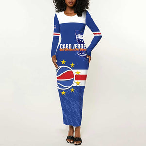 Afro Basketball Custom Cape Verde Long Sleeve Bodycon Dress Come On Blue Sharks - African Pride
