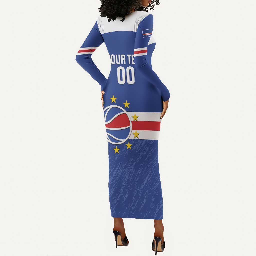 Afro Basketball Custom Cape Verde Long Sleeve Bodycon Dress Come On Blue Sharks - African Pride