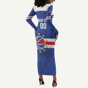 Afro Basketball Custom Cape Verde Long Sleeve Bodycon Dress Come On Blue Sharks - African Pride