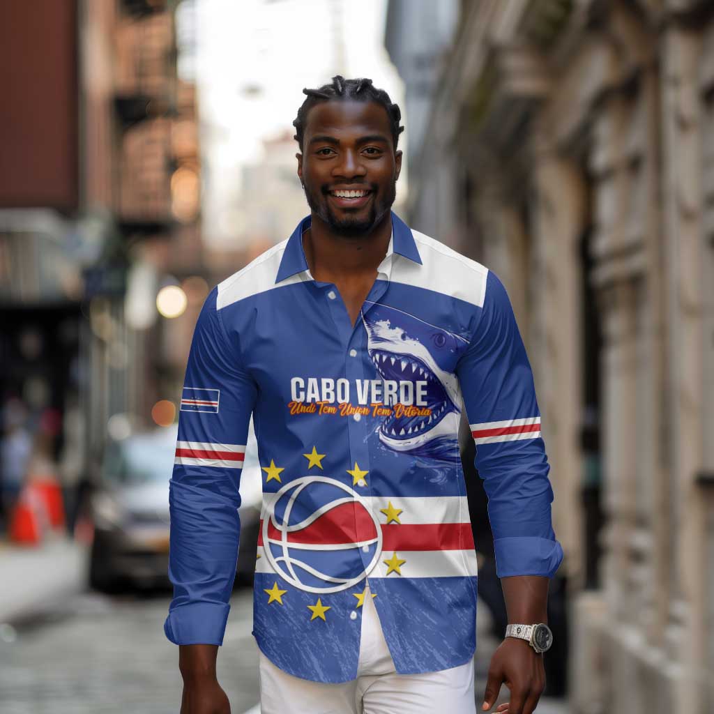 Afro Basketball Custom Cape Verde Long Sleeve Button Shirt Come On Blue Sharks - African Pride