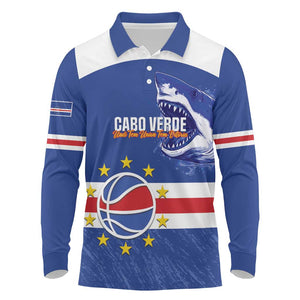 Afro Basketball Custom Cape Verde Long Sleeve Polo Shirt Come On Blue Sharks - African Pride