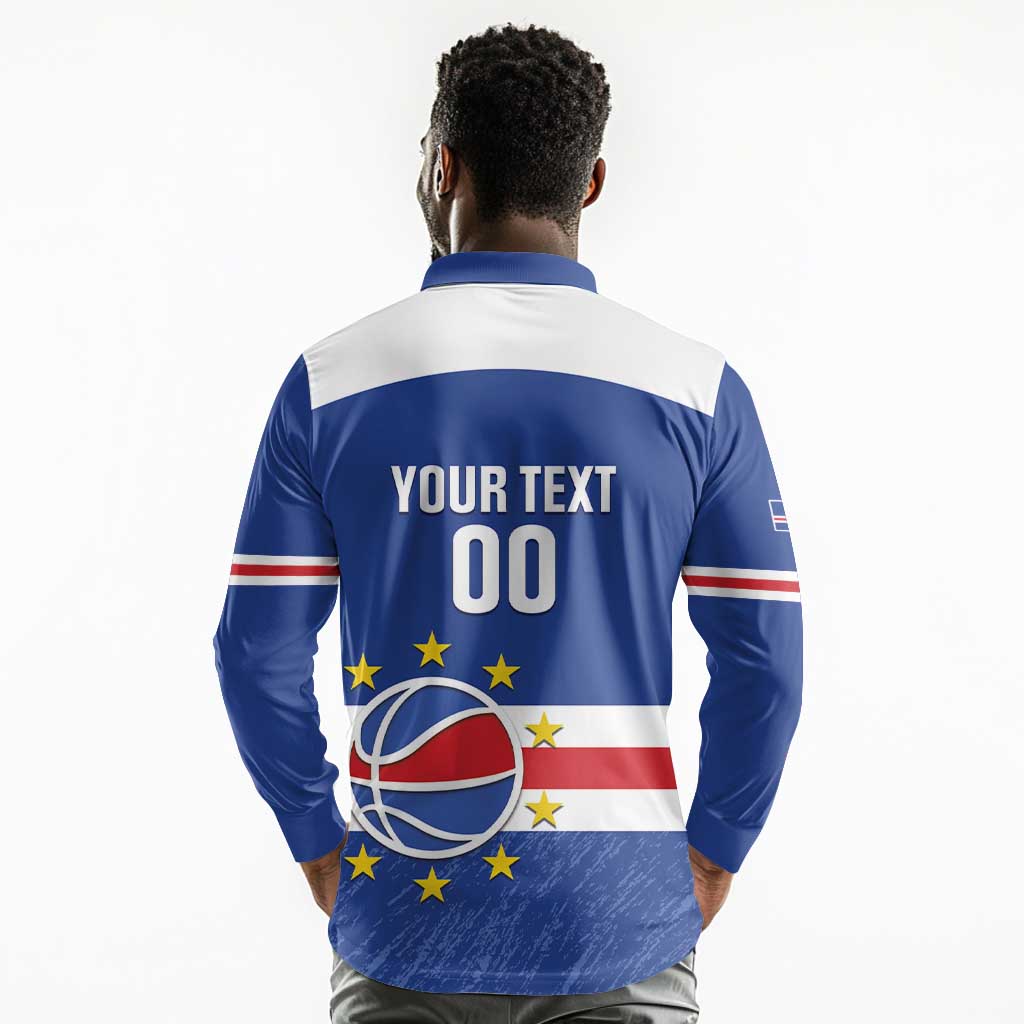 Afro Basketball Custom Cape Verde Long Sleeve Polo Shirt Come On Blue Sharks - African Pride