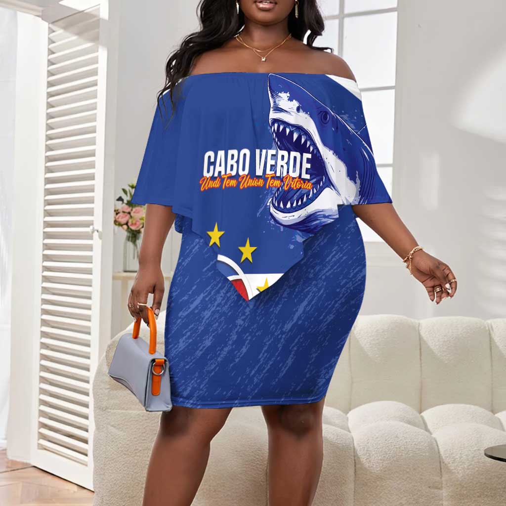Afro Basketball Custom Cape Verde Off Shoulder Short Dress Come On Blue Sharks - African Pride