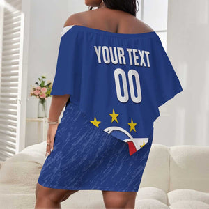 Afro Basketball Custom Cape Verde Off Shoulder Short Dress Come On Blue Sharks - African Pride