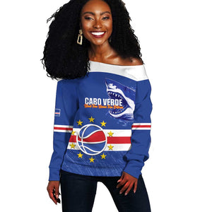 Afro Basketball Custom Cape Verde Off Shoulder Sweater Come On Blue Sharks - African Pride