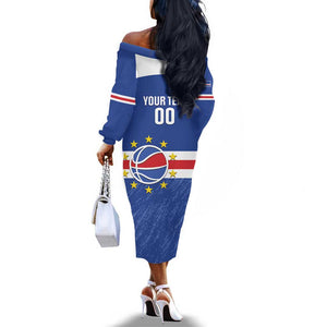 Afro Basketball Custom Cape Verde Off The Shoulder Long Sleeve Dress Come On Blue Sharks - African Pride