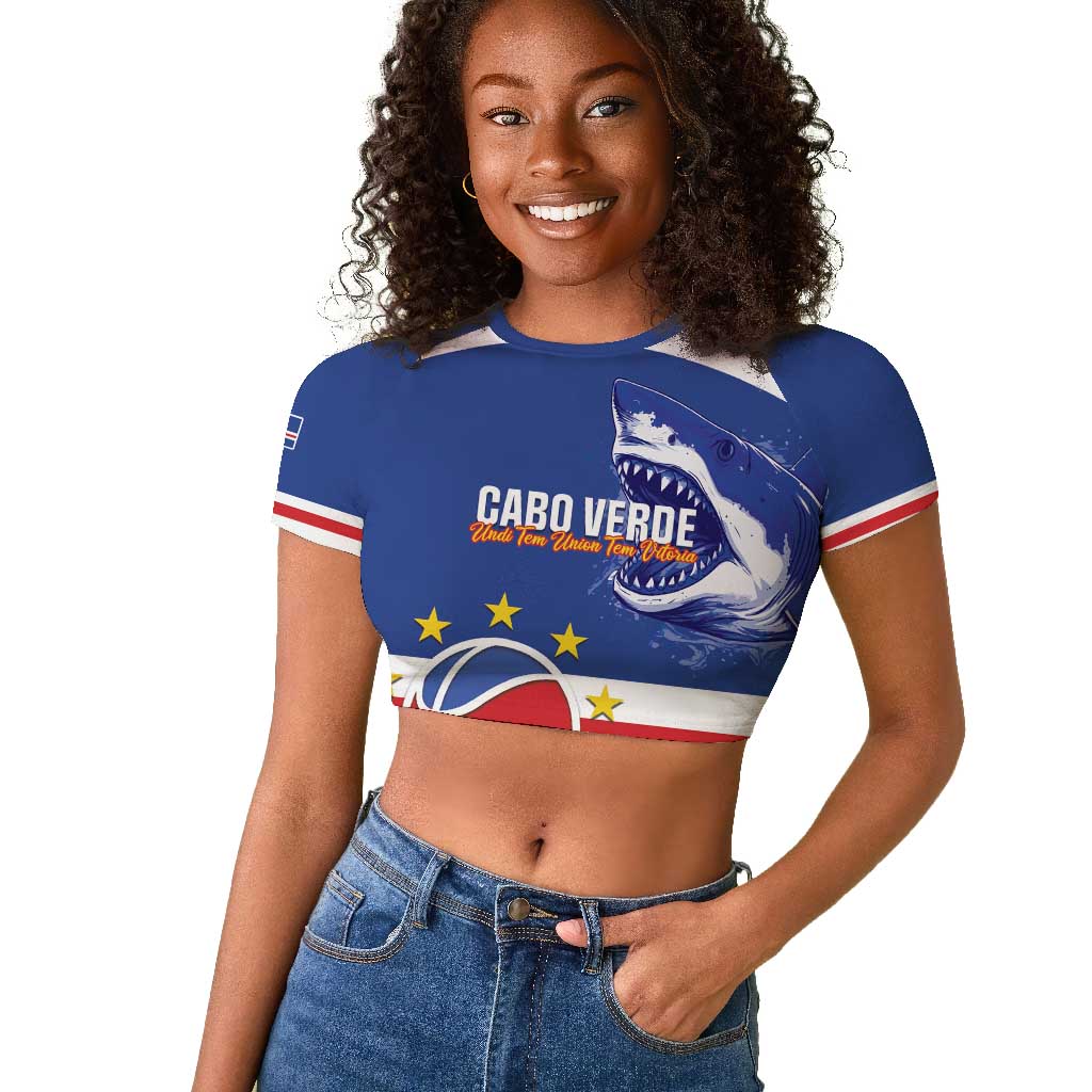 Afro Basketball Custom Cape Verde Raglan Cropped T shirt Come On Blue Sharks - African Pride
