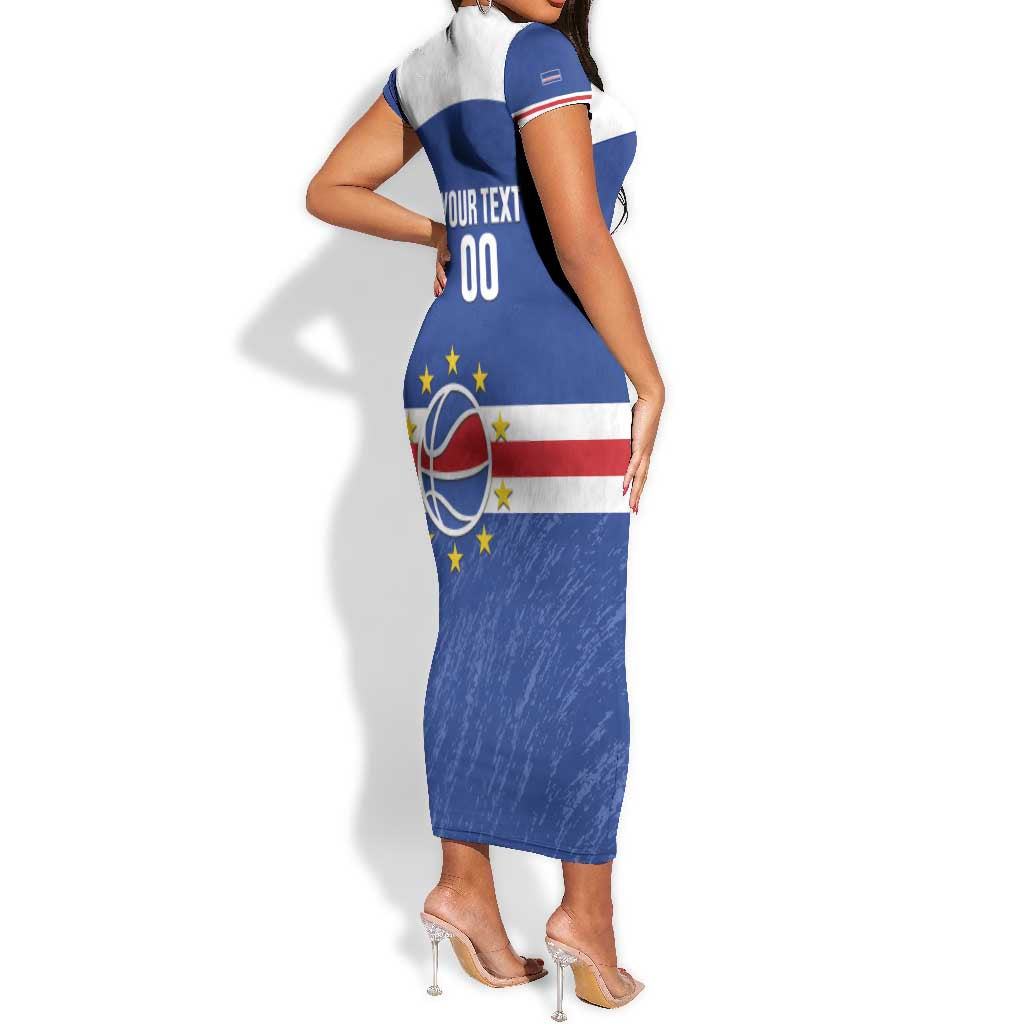Afro Basketball Custom Cape Verde Short Sleeve Bodycon Dress Come On Blue Sharks - African Pride