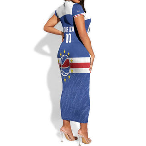 Afro Basketball Custom Cape Verde Short Sleeve Bodycon Dress Come On Blue Sharks - African Pride