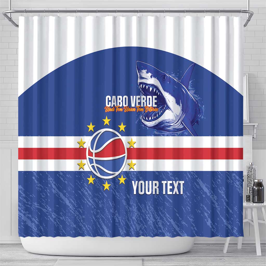 Afro Basketball Custom Cape Verde Shower Curtain Come On Blue Sharks - African Pride