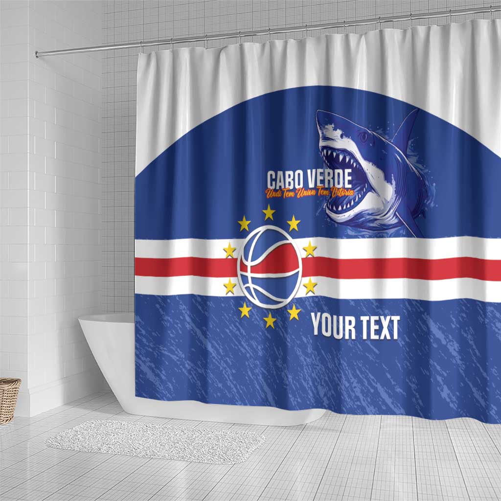 Afro Basketball Custom Cape Verde Shower Curtain Come On Blue Sharks - African Pride