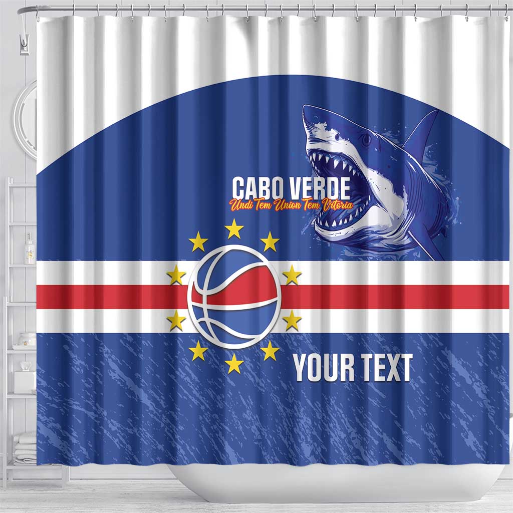 Afro Basketball Custom Cape Verde Shower Curtain Come On Blue Sharks - African Pride