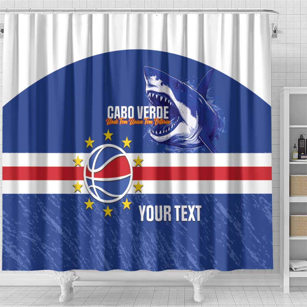Afro Basketball Custom Cape Verde Shower Curtain Come On Blue Sharks - African Pride