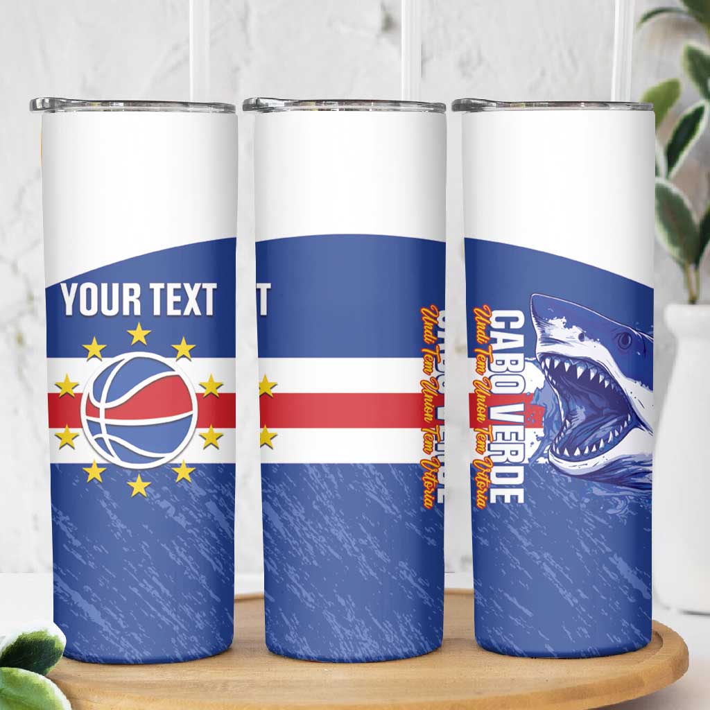 Afro Basketball Custom Cape Verde Skinny Tumbler Come On Blue Sharks - African Pride