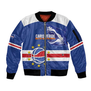 Afro Basketball Custom Cape Verde Sleeve Zip Bomber Jacket Come On Blue Sharks - African Pride