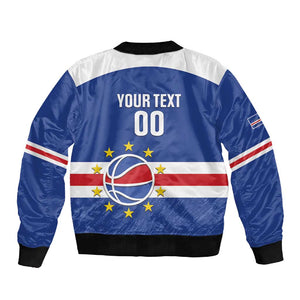 Afro Basketball Custom Cape Verde Sleeve Zip Bomber Jacket Come On Blue Sharks - African Pride