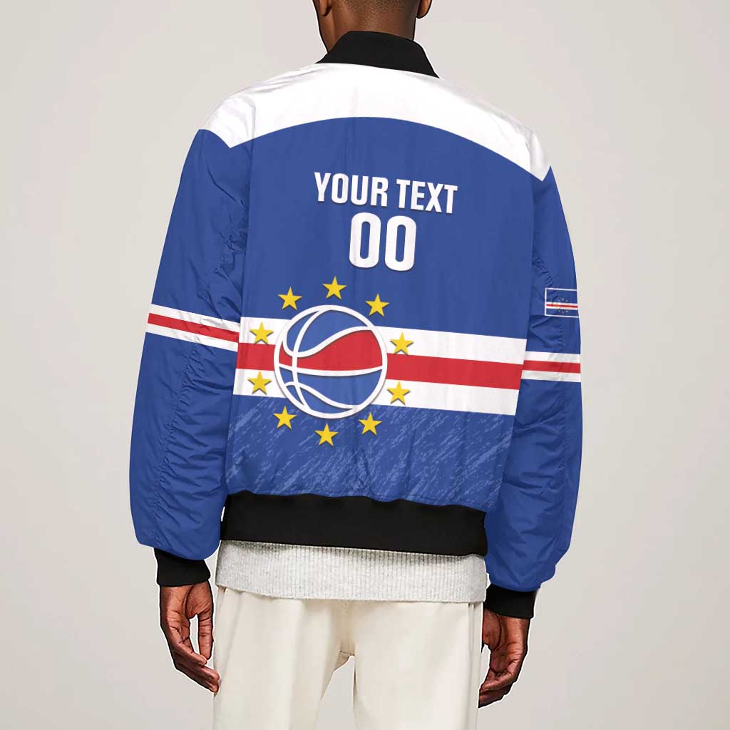 Afro Basketball Custom Cape Verde Sleeve Zip Bomber Jacket Come On Blue Sharks - African Pride