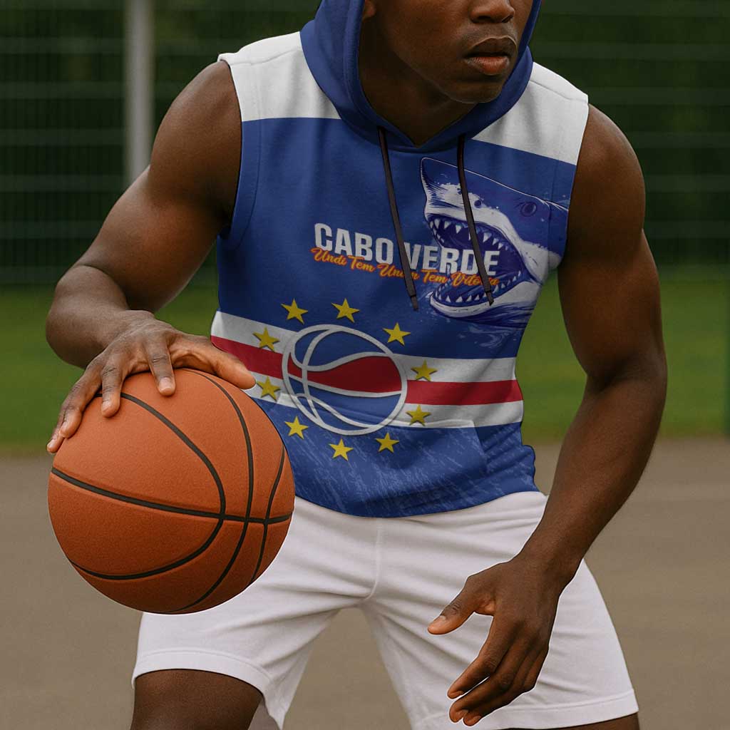 Afro Basketball Custom Cape Verde Sleeveless Hoodie Come On Blue Sharks - African Pride