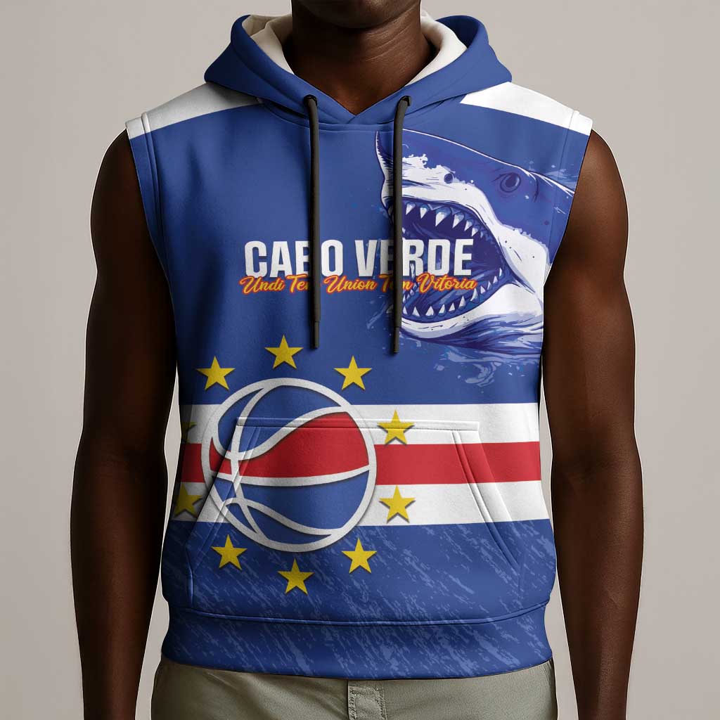 Afro Basketball Custom Cape Verde Sleeveless Hoodie Come On Blue Sharks - African Pride