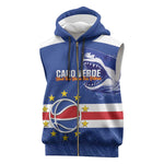 Afro Basketball Custom Cape Verde Sleeveless Zip Hoodie Come On Blue Sharks - African Pride