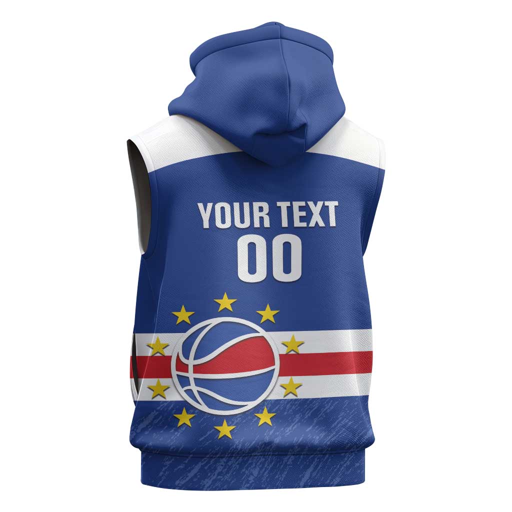 Afro Basketball Custom Cape Verde Sleeveless Zip Hoodie Come On Blue Sharks - African Pride